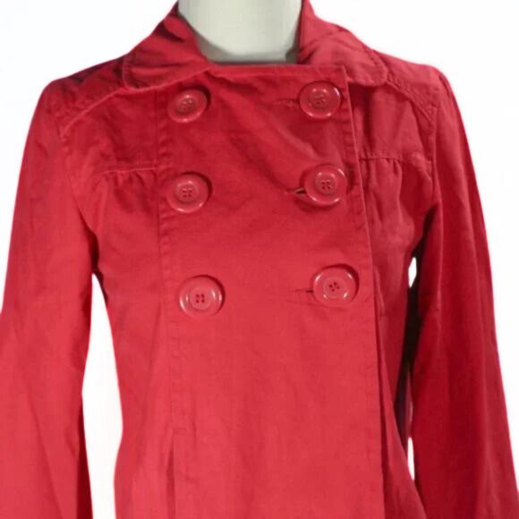 Y2K Classic Red Cotton Light Jacket Double-Breasted Large Acrylic Buttons - Picture 5 of 8